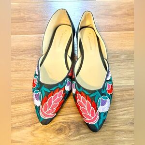 Anthropologie Garden Embroidered D’Orsay Flats Sz 39 / Sz 8 US